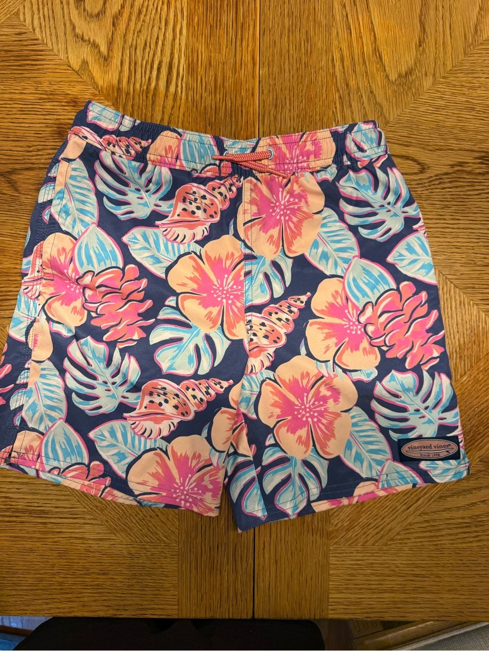 Vineyard Vines Navy Swim Shorts with Pink & Coral Floral Print